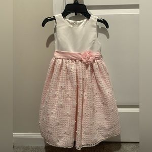 Pink and White Floral Pearl Embellished Dress for Girls, Size 5